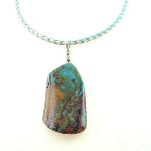 Turquoise Unisex Pendant Necklace Leather Cord